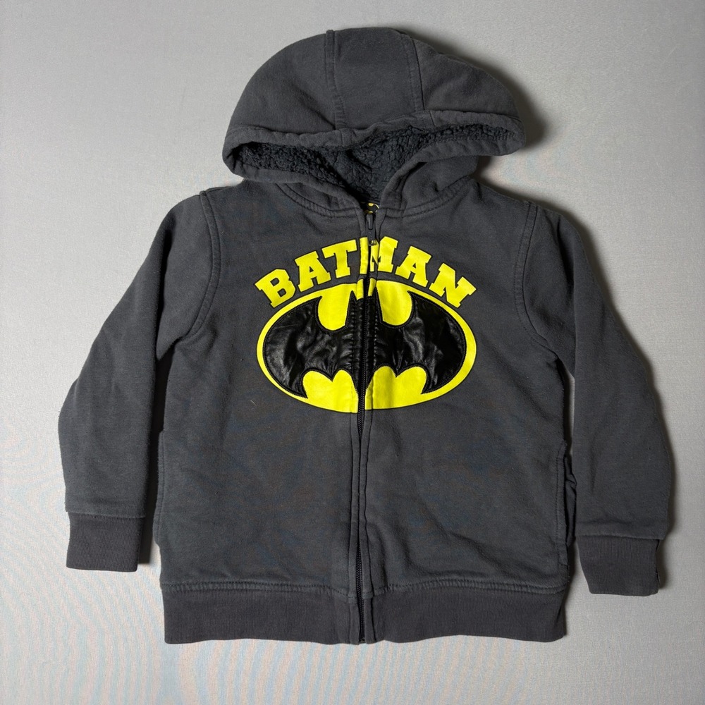 Batman Boys Gray Sherpa Lined Full Zip Hoodie Sweatshirt 4T DC Comics